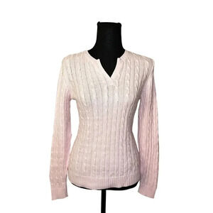 Baby Pink Fitted Cable Knit Sweater V Neck Women’s Large